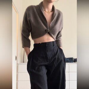 Vintage soft crop top with sleeve in light brown